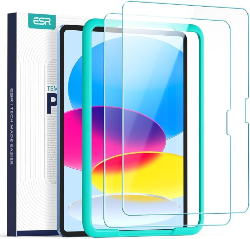 ESR 2 Pack Screen Protector for iPad 11th/10th Generation A16 (10.9 Inch, 2025/2022), 9H Tempered Glass Film Guard with Alignment Frame, Anti-Scratch, Bubble Free, HD Clarity, Apple Pencil Support