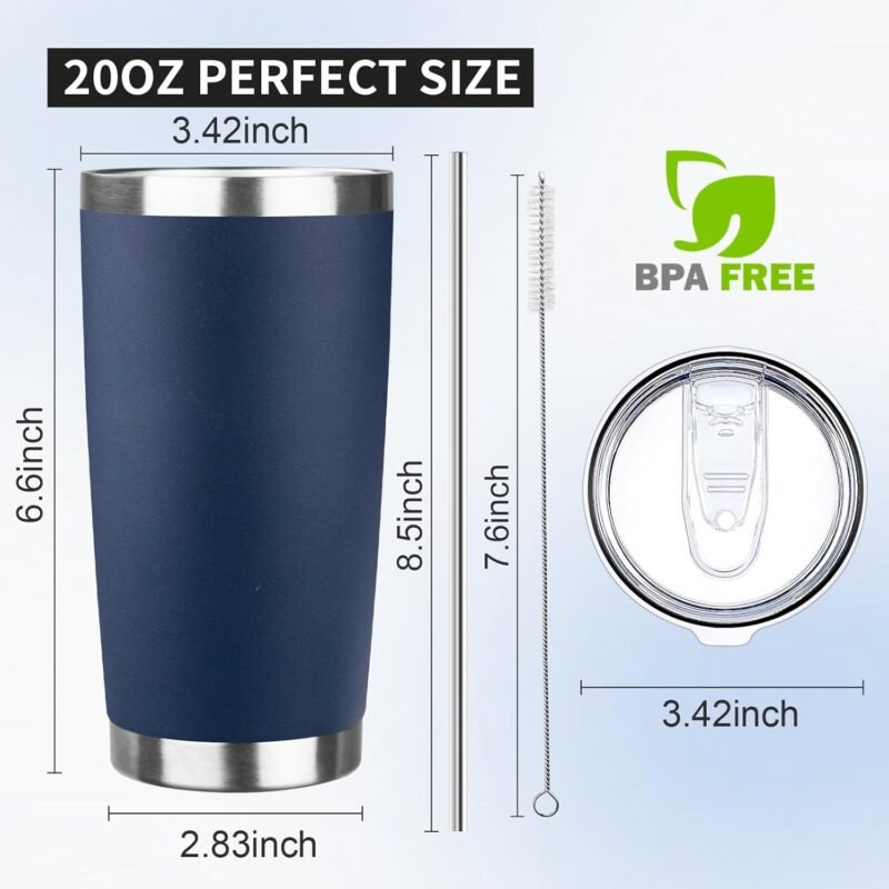 20oz Tumbler with Lid and Straw Double Wall Powder Coated Vacuum Insulated Coffee Tumbler Stainless Steel Insulated Travel Coffee Mug Spill-Proof Thermal Cup for Hot and Cold Beverage,Navy Blue - Image 6