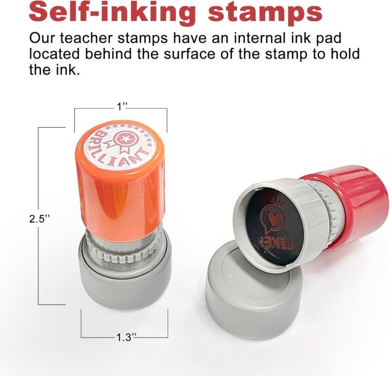 Round Teacher Stamps for Grading Classroom, Set of 8 Color Rubber Teacher Self-Inking Stamp Set for Homework Teacher Supplies - Image 2