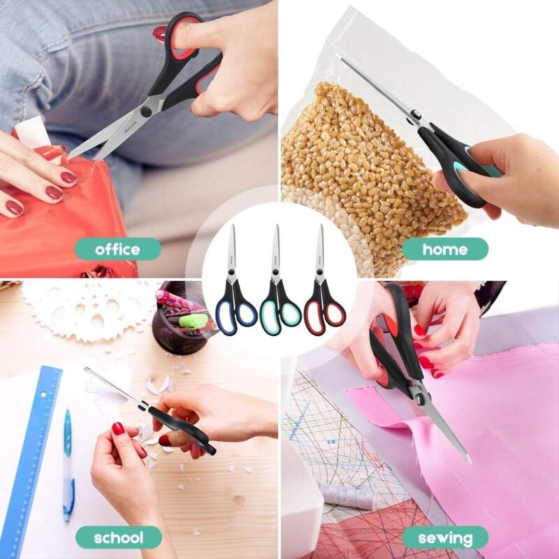 3-Pack 8" Heavy Duty Scissors with Ultra Sharp Blades and Comfort Grip Handles - For Office, Home, School, Sewing, and Crafts - Image 6
