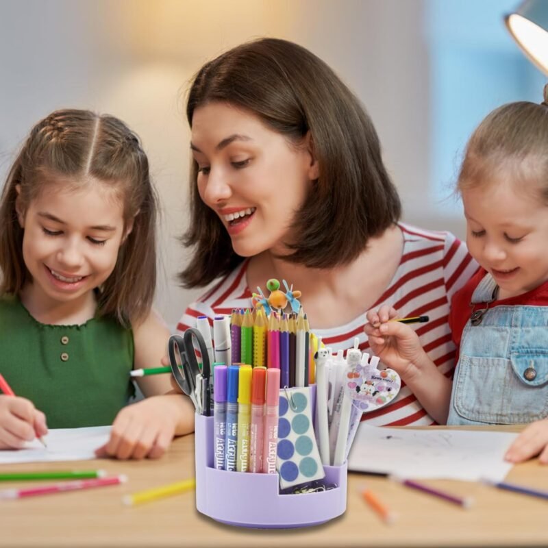 360°Degree Rotating Desk Organizer, 10 Slots Pencil Pen Holder for Desktop, Cute Rotating Desk Pen Organizer Storage Caddy for Office, School, Home, Art Supply, Teacher - Image 7