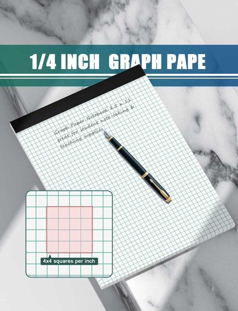 Graph Paper Pad 8.5 x 11, 2 Pack, 4x4 Graph Ruled, Grid Paper Notebooks 8-1/2" x 11, Graphing Paper Perforated Quadrille Pad, Grid Paper Pad 8.5 x 11, White 1/4 Inch Graft Graph Paper, 50 Sheets/Pad - Image 4