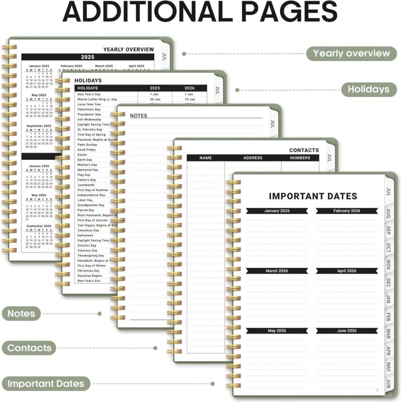 Planner 2025-2026, Academic Year Weekly and Monthly Calender Planner, July 2025 - June 2026, Spiral Bound School Planning Tool, Perfect for Teacher, Student, Women & Men - A5 (6.3" x 8.5"), Green - Image 5