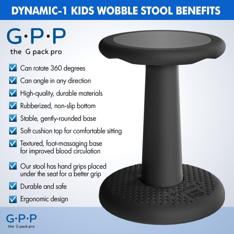 Gpack-pro Kids Wobble Stool 2-Pack – Improves Focus Attention – Non-Slip Base - Wiggle Chair Active Flexible Seating for Preschool Kindergarten Elementary School 17.7-Inch High (Black) - Image 5