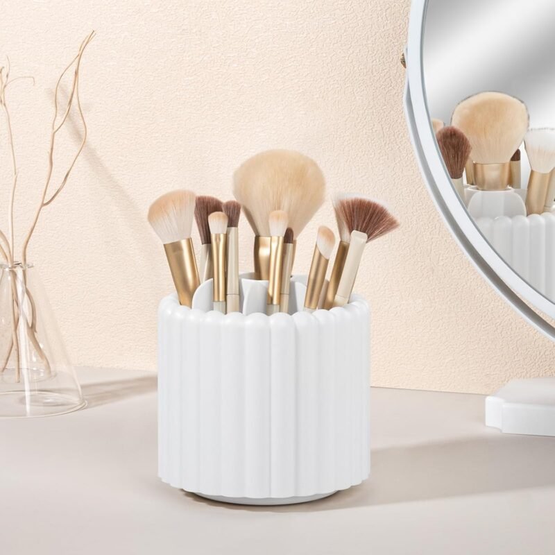 Anyoifax 360 Rotating Makeup Brush Holder 7 Slots Make Up Brush Organizer Removable Spinning Cosmetic Brushes Storage Pen Holder for Vanity, Dresser, Desk, White - Image 5
