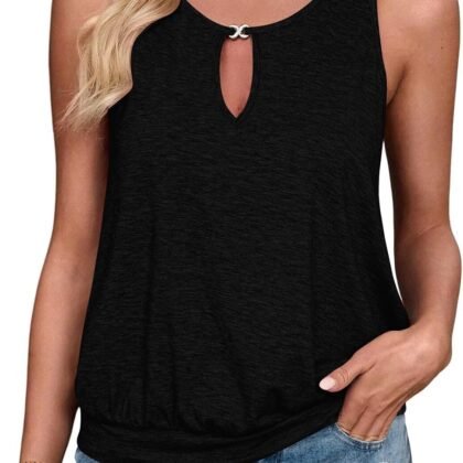 Summer Tank Tops for Women 2025 Metal Buckle Round Neck Sleeveless Fashion Loose Cute Tops Henley Shirts for Women's
