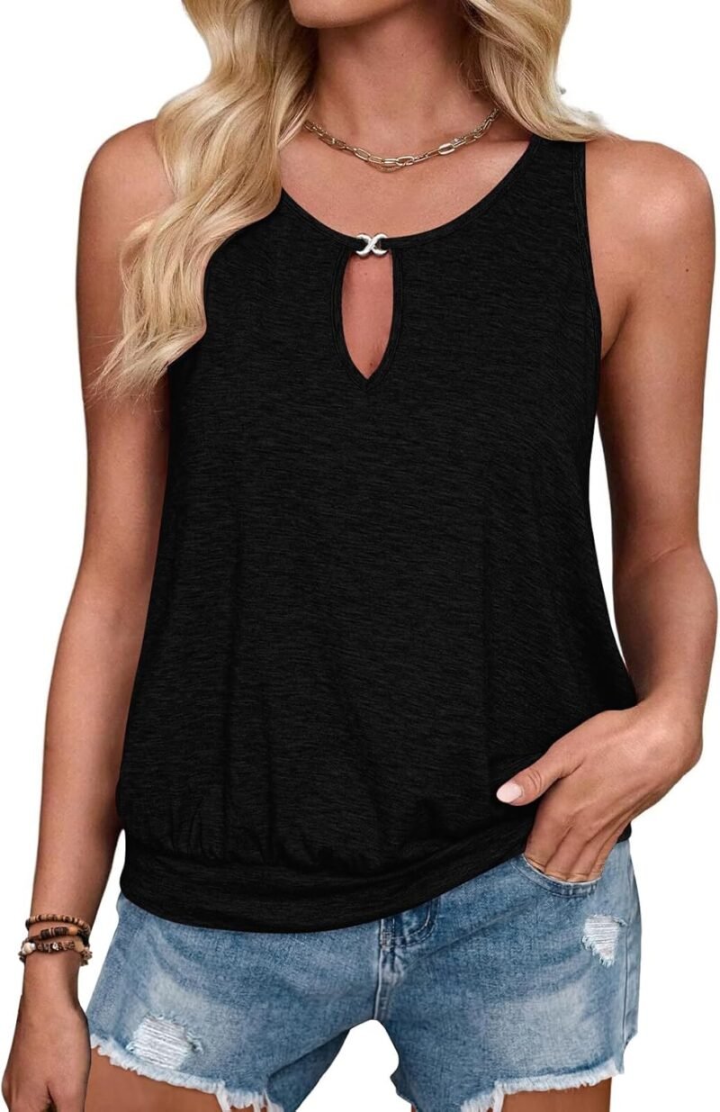 Summer Tank Tops for Women 2025 Metal Buckle Round Neck Sleeveless Fashion Loose Cute Tops Henley Shirts for Women's