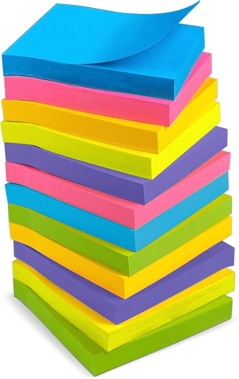 OHOME Sticky Notes - 12 Pads, 3”x3” - Colorful Self-Stick Post Notes Bulk - Office Desk Accessories | Teacher Classroom Must Haves,Aesthetic School Supplies for Home,Stocking Stuffers for Women - Image 7