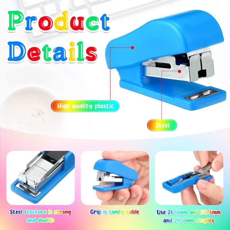 Fainne Mini Stapler with Staples, Portable Multicolor Small Stapler, Hand Held Desk Staplers, Cute Office Supply Set for Office College, 4 Colors(Classic Color,24 Pcs) - Image 3