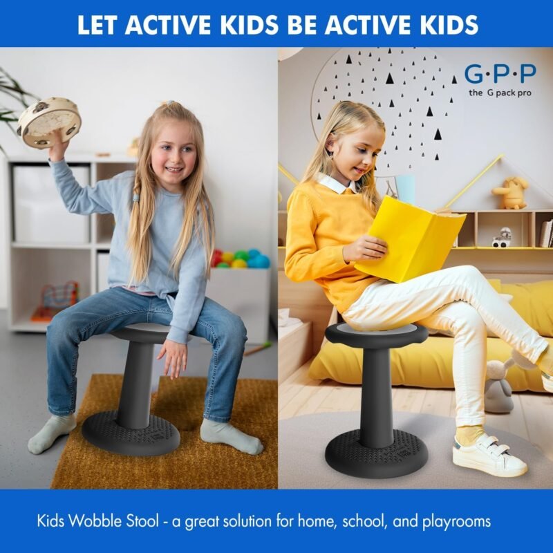 Gpack-pro Kids Wobble Stool 2-Pack – Improves Focus Attention – Non-Slip Base - Wiggle Chair Active Flexible Seating for Preschool Kindergarten Elementary School 17.7-Inch High (Black) - Image 8