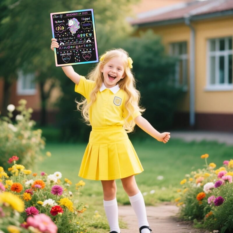 Double Sided First & Last Day of School Chalkboard Sign, 10" x 12" Reusable School Board, Colorful Photo Prop, Teacher Gift, Preschool to 12th Grade(Unicorn) - Image 6