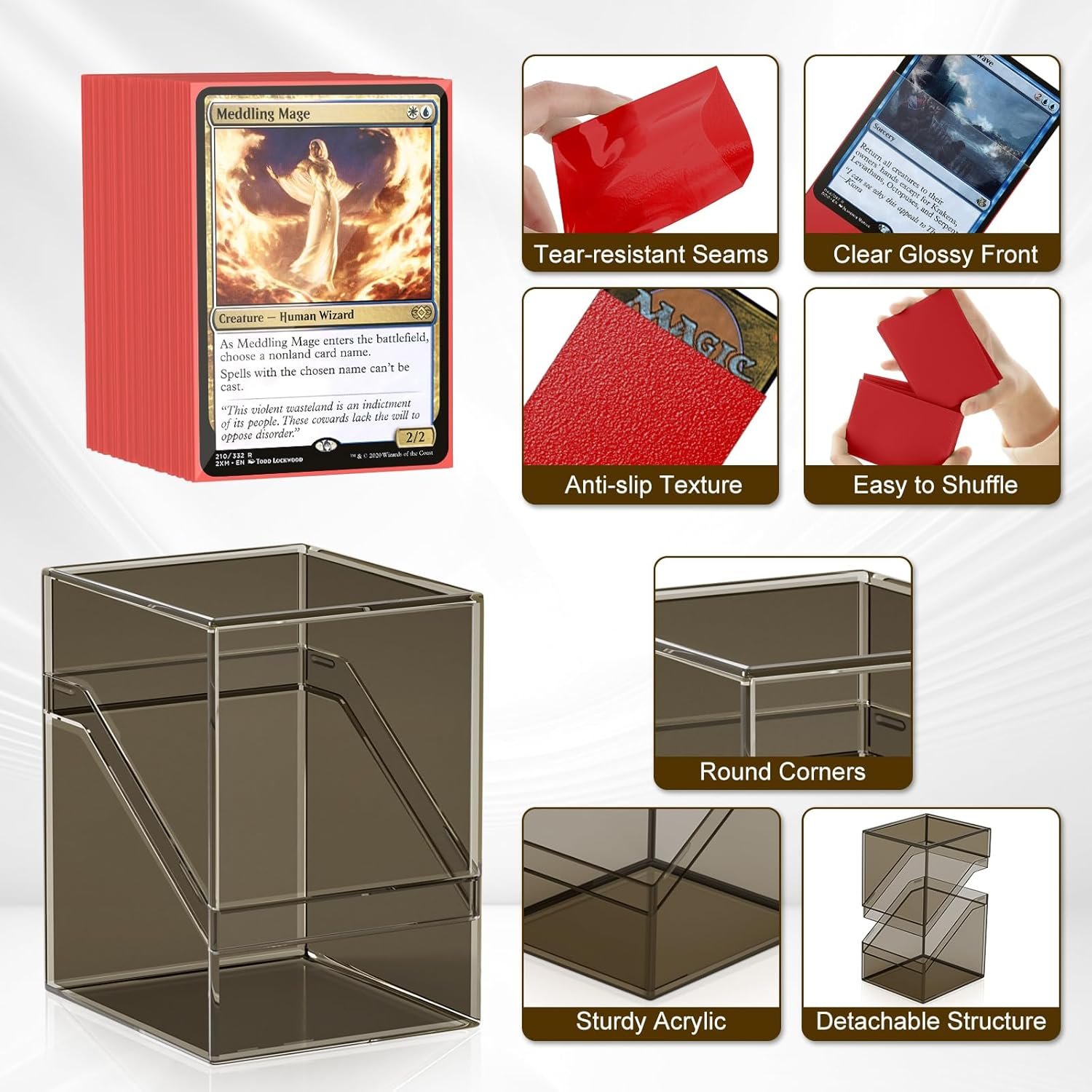 6 Pack Card Deck Cases, Commander Deck Boxes with 600Pcs Card Sleeves and Dividers, Standard Size Cards Storage Box Perfect Fit for MTG, Sport, Trading Cards (6 colors) - Image 3