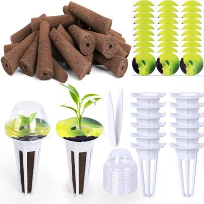 79 PCS Hydroponic Indoor Seed Pods, Growing System Kit for Aerogarden & Other Brands - Seed Starter, Growing Herb Pods Kit with 24 Grow Sponges, 12 Baskets, 12 Domes, 30 Labels & 1 Tweezer