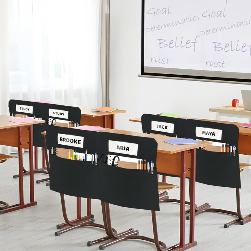 24 Pack Chair Pockets for Classrooms, 16 x 19 inch Pocket Chart Back of Chair Organizer for Kids with Name Slot, Seat Sacks for Classroom Chairs Seat Storage (Black, 24Pack) - Image 4