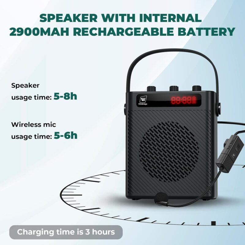 30W Wireless Voice Amplifier with Headset Microphone, Portable Bluetooth 5.3 PA System for Teachers, Personal Rechargeable Megaphone with Speaker for Teaching and Speaking in Classrooms s93 - Image 4