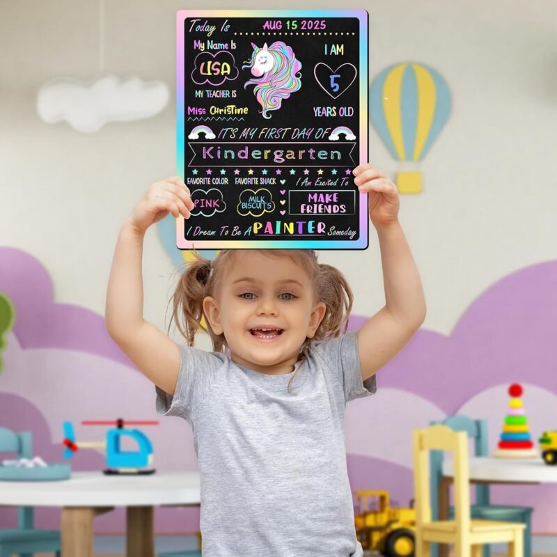 Double Sided First & Last Day of School Chalkboard Sign, 10" x 12" Reusable School Board, Colorful Photo Prop, Teacher Gift, Preschool to 12th Grade(Unicorn) - Image 7
