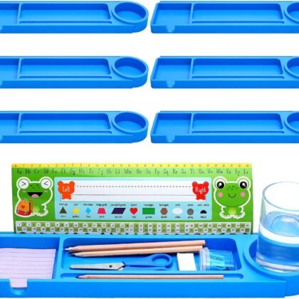 6 Pcs Classroom Desk Name Plates Holders for Student, Self Adhesive & Removable Index Cards Name Tags Stands with Pencil Trays Water Bottle Holder Desktop Organizer for School Classroom