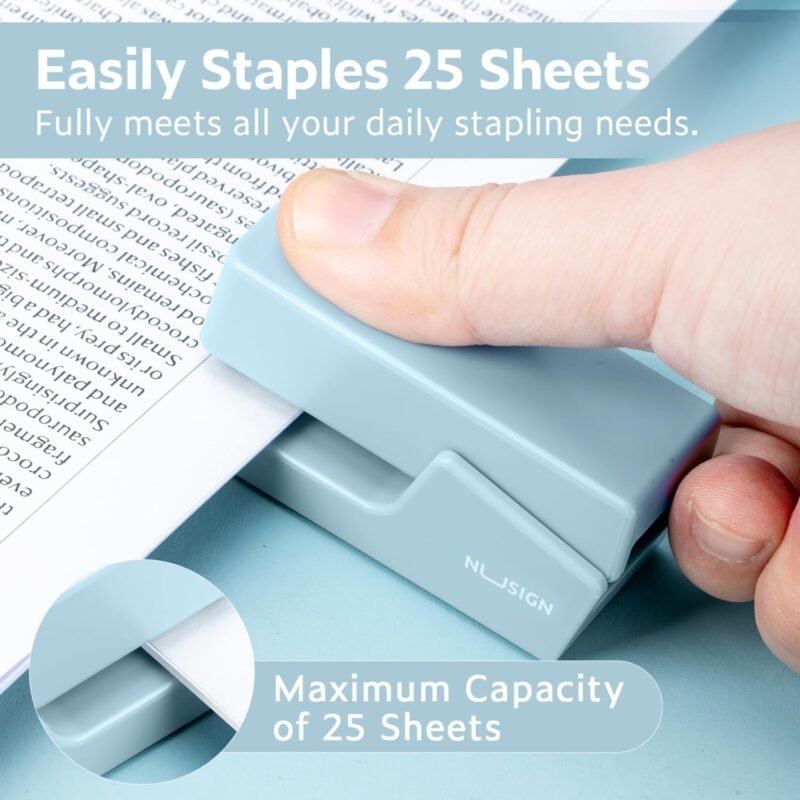 Mini Stapler with 830 Staples, Small Cute Desk Staplers, 25 Sheet Capacity, Blue - Image 2