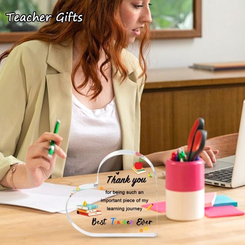 Teacher Appreciation Gifts 2025 - Heart Shaped Acrylic Plaque 4x4 Inch, End of Year Thank You Gift from Students, Graduation Teacher Gifts Ideas, Thankful Quotes Keepsake, Paperweight, Retirement - Image 3