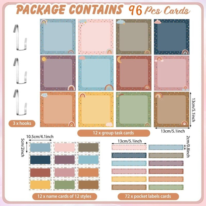 Pasimy Small Group Management Pocket Chart with 96 Cards Boho Classroom Jobs Chart Small Group Organizer and on Task for Elementary Middle High School Classroom Teacher Must Haves Supplies - Image 2