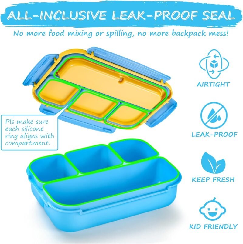 QQKO Bento Lunch Boxes with 4 Compartments, Sauce Container, Utensils, Food Picks and Muffin Cups for School or Adults, Blue - Image 5