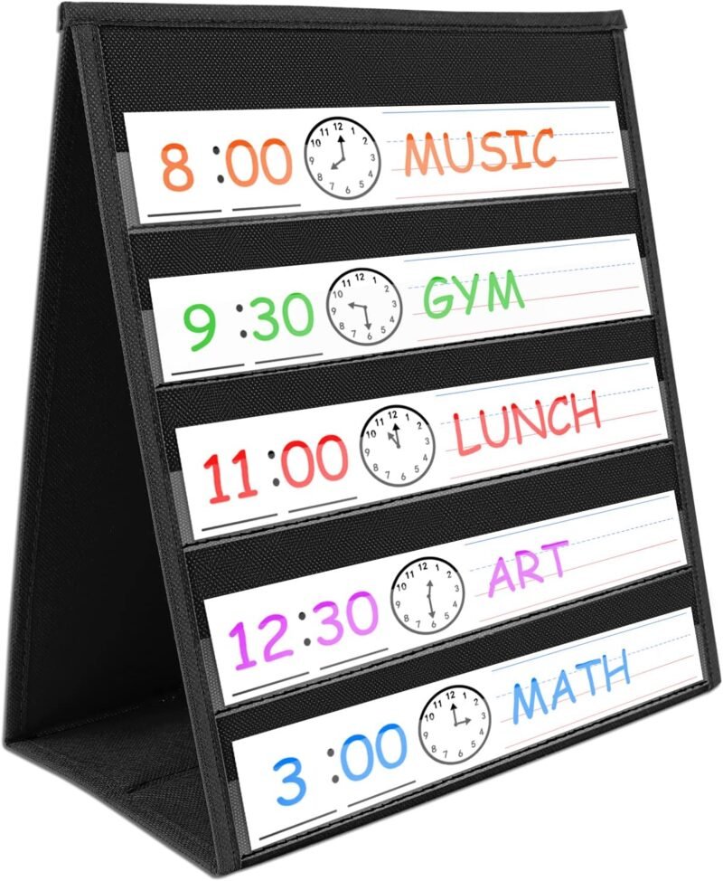 EAMAY Desktop Pocket Chart, Tabletop Teaching Classroom Pocket Charts Double-Side and self-Standing Pocket Chart for Kindergarten, Home Use or Classroom (Black) - Image 6