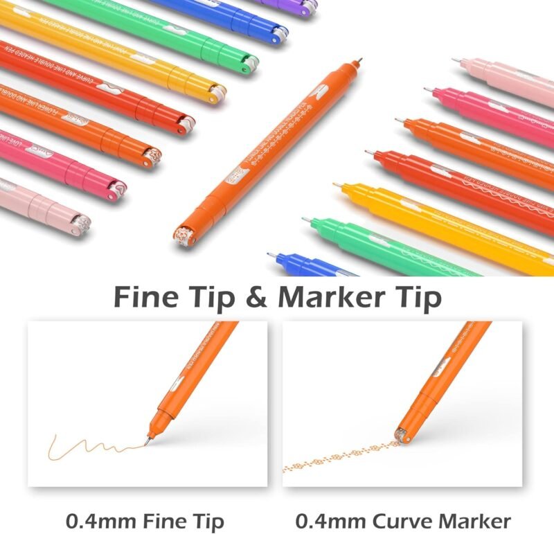 AECHY 8PCS Colored Curve Pens for Note Taking, Dual Tip Pens with 8 Different Curve Shapes & 8 Colors Fine Lines, Curve Highlighter Pen Set for Kids Journaling Note Taking Supplies - Image 2