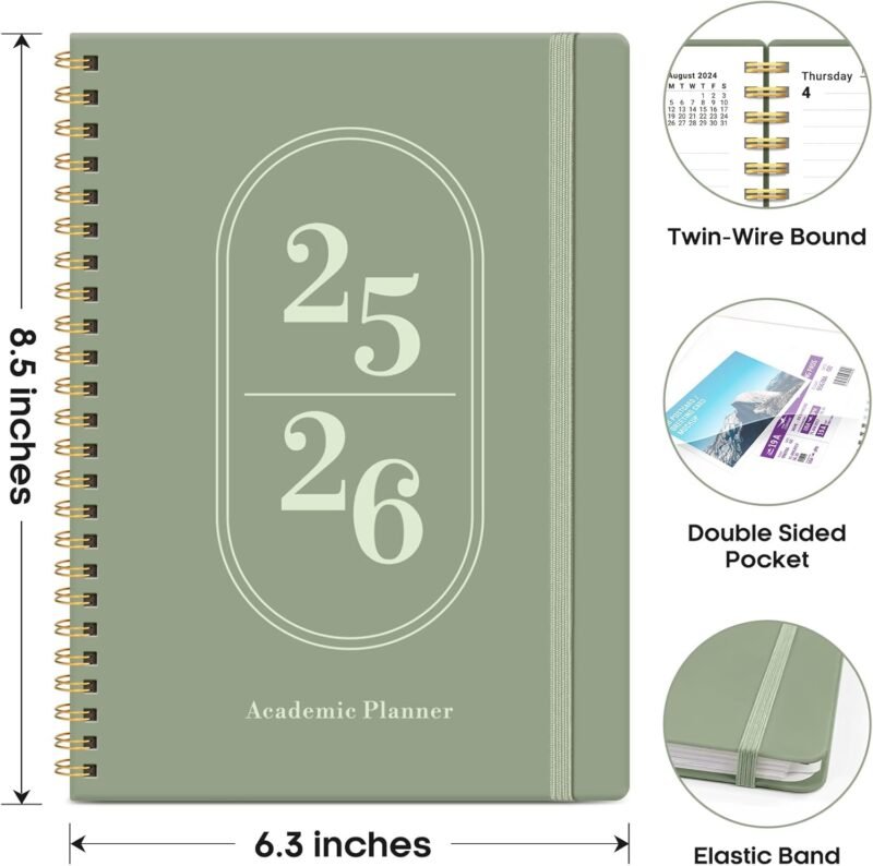 Planner 2025-2026, Academic Year Weekly and Monthly Calender Planner, July 2025 - June 2026, Spiral Bound School Planning Tool, Perfect for Teacher, Student, Women & Men - A5 (6.3" x 8.5"), Green - Image 4