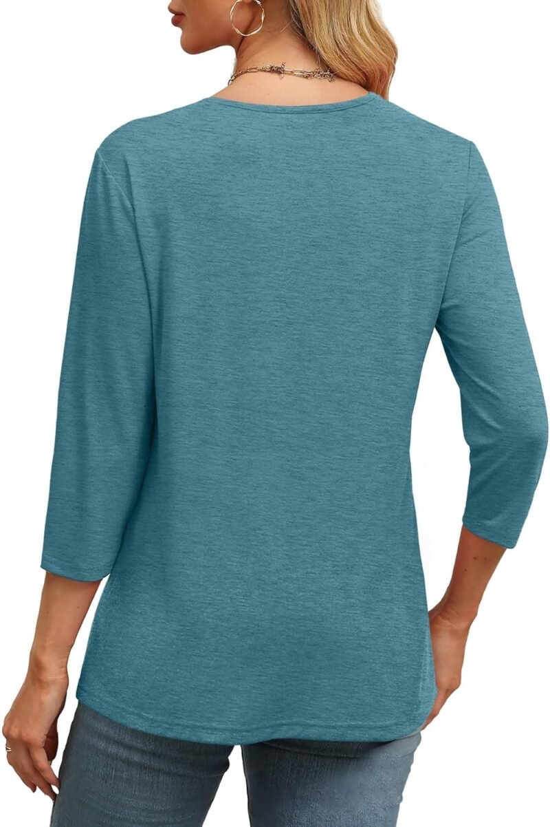 WIHOLL 3/4 Length Sleeve Womens Tops V Neck Casual Tunic Tops Basic Shirts Loose Fit Blouse - Image 4