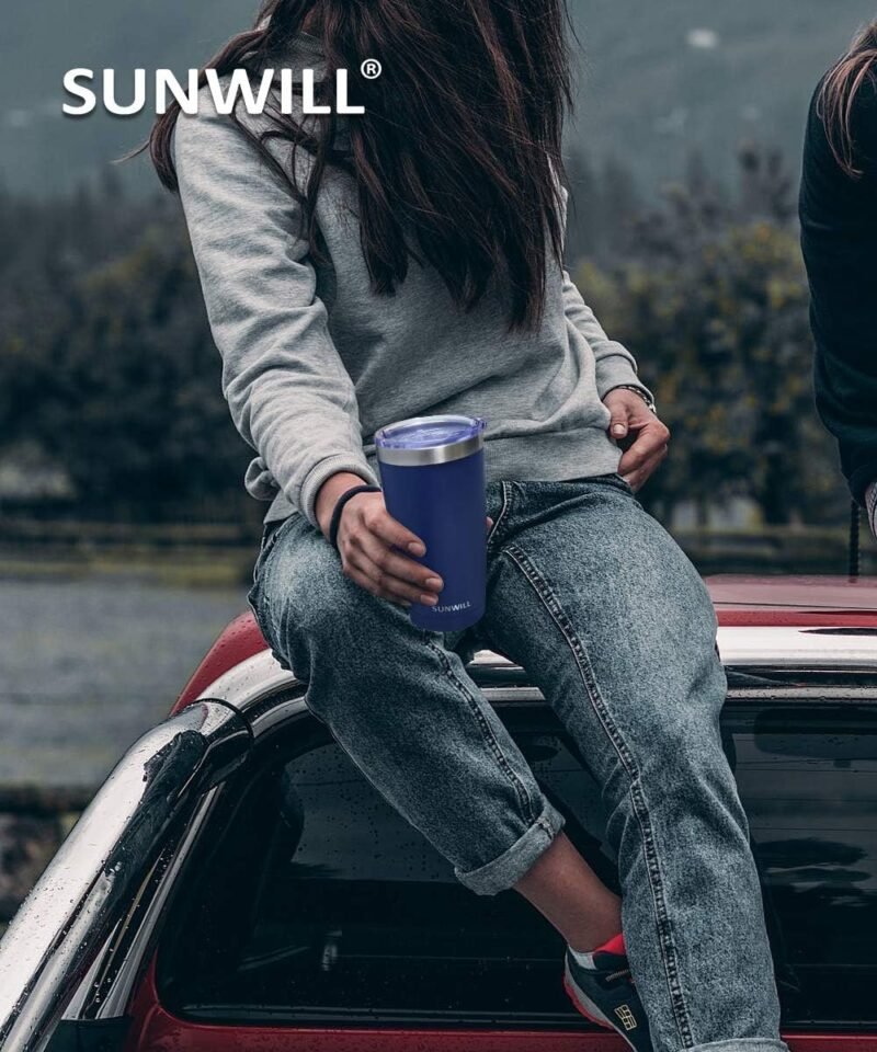 SUNWILL Travel Coffee Tumbler 20 oz, Insulated Mug with Lid, Stainless Steel Cup for Outdoor, Powder Coated Navy - Image 7