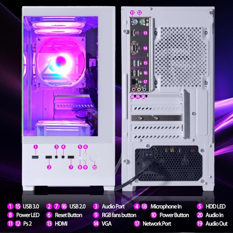 LXZ Desktop PC Computer AMD Ryzen 7-5700G 8 core 3.9GHz, 16G DDR4 RAM, 512GB NVME SSD, Tower Computer with Power Supply 400W for Home and Office (White) - Image 6
