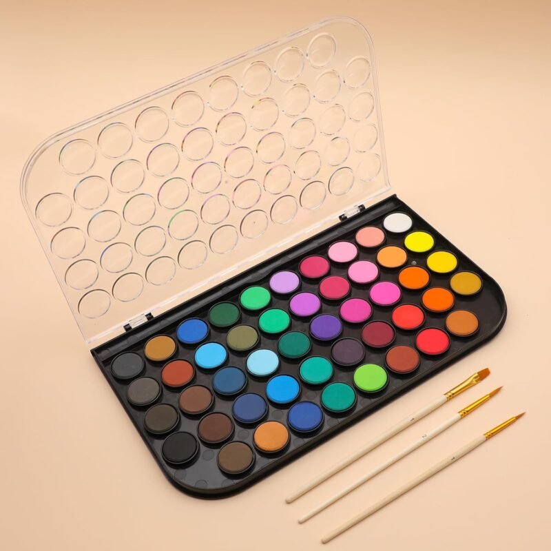 Artecho 48 Colors Watercolor Cake Set with 3 Brushes, Washable, Travel Design, Perfect for Card Making, Illustrations, Painting, Calligraphy - Image 7