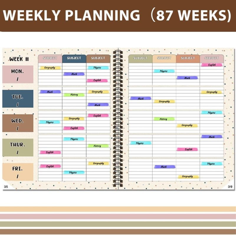 Boho Teacher Planner Rainbow Teacher Plan Book School Year Planner With Lesson Plans Colorful Stickers New Undated Teacher Lesson Planner For Classroom or Homeschool 9''X11'' (color, 135 pages) - Image 4