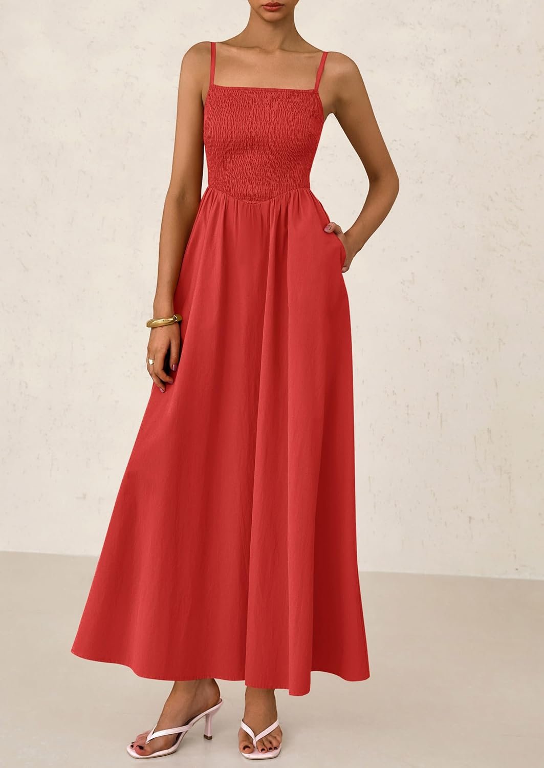 PRETTYGARDEN Women's Smocked Maxi Dresses 2025 Summer Beach Sundress Casual Spaghetti Strap Swing A Line Long Flowy Dress - Image 6