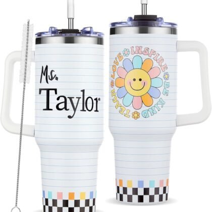 DIY Custom Teacher Appreciation Gifts for Men Women DIY Name Thank You Teacher Tumbler Mug 40OZ Smile Sunflower Stainless Steel Cup for Birthday Graduation Back to School Teacher’s Day Retirement Gift