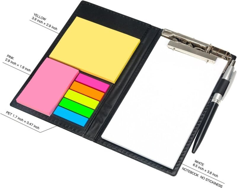 Sticky Notes Notebooks Colored Page Markers Bundle Set, Rectangular Notes and Index Tabs Flags Organizer, W/Fashion Ballpoint Pen, Leather Look Design Holder,Office and Teacher Gift.YISEEK - Image 2