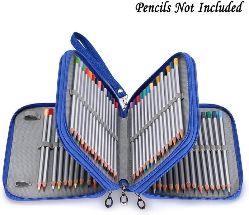 BTSKY Zippered Pencil Case-Canvas 72 Slots Handy Pencil Holders for for Prismacolor Watercolor Pencils, Crayola Colored Pencils, Marco Pencils (Blue) - Image 4