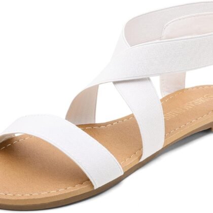 DREAM PAIRS Women's Elastic Ankle Strap Flat Sandals Summer Dressy Shoes Cute Strappy Gladiator Sandals