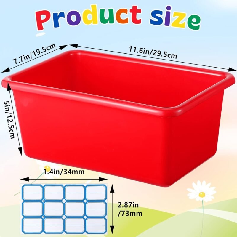 Hoolerry 24 Pcs Plastic Cubby Storage Bins Classroom Cubby Organization with Self Adhesive Labels Bin Small Stackable Storage Containers Toy Book Box for School(11.5 x 7.5 x 5 Inch,Colorful) - Image 2