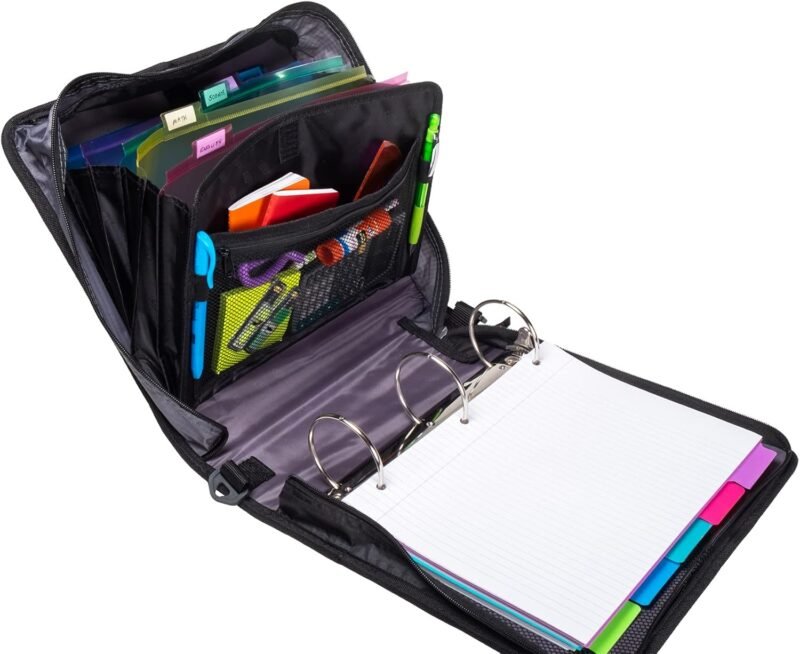 Case-it Might Zip Tab Zipper Binder, 3" O-Ring with 5-Color tabs, Expanding File Folder and Shoulder Strap and Handle, D-156-B Blue - Image 5