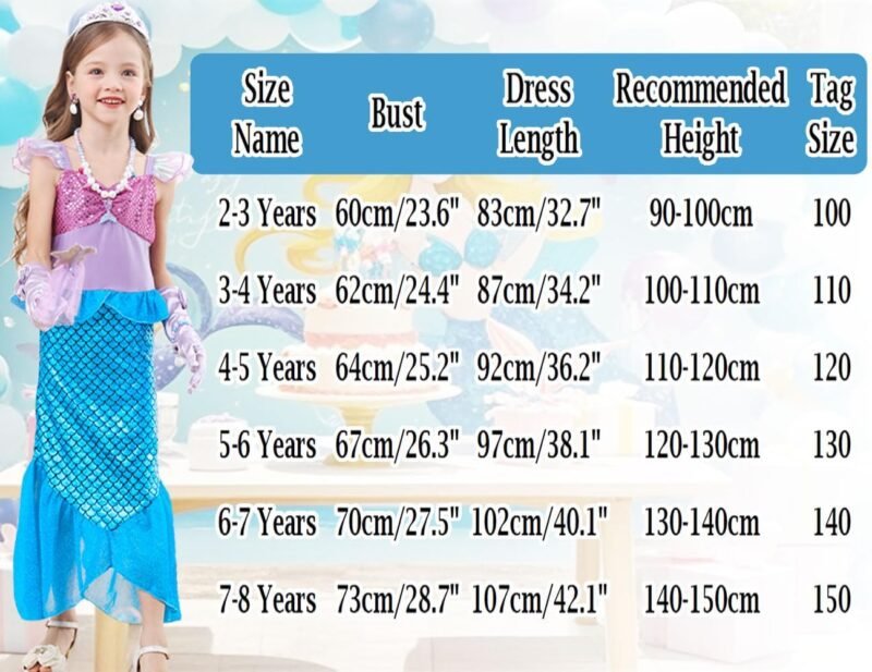 Little Girls Mermaid Costume Princess Dress Up Ariel Outfits with Accessories Wig Birthday Party Halloween Cosplay - Image 6
