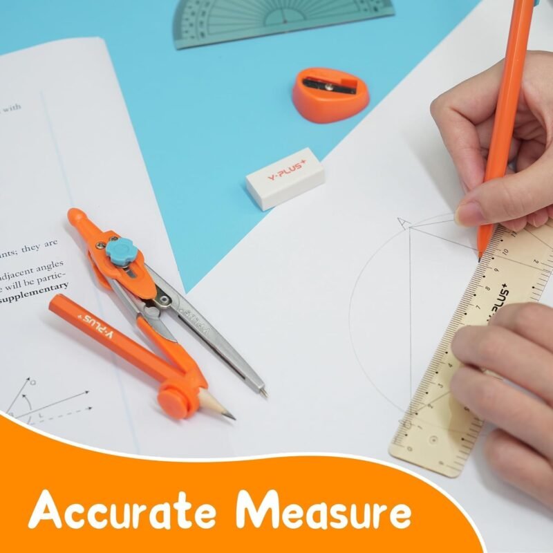 Geometry Set for Students, Math Protractor Compass with Rulers Mechanical Pencil, Box of Protactors Kit for Class Supplies and School Kids Toddler - 12 Pcs - Image 5