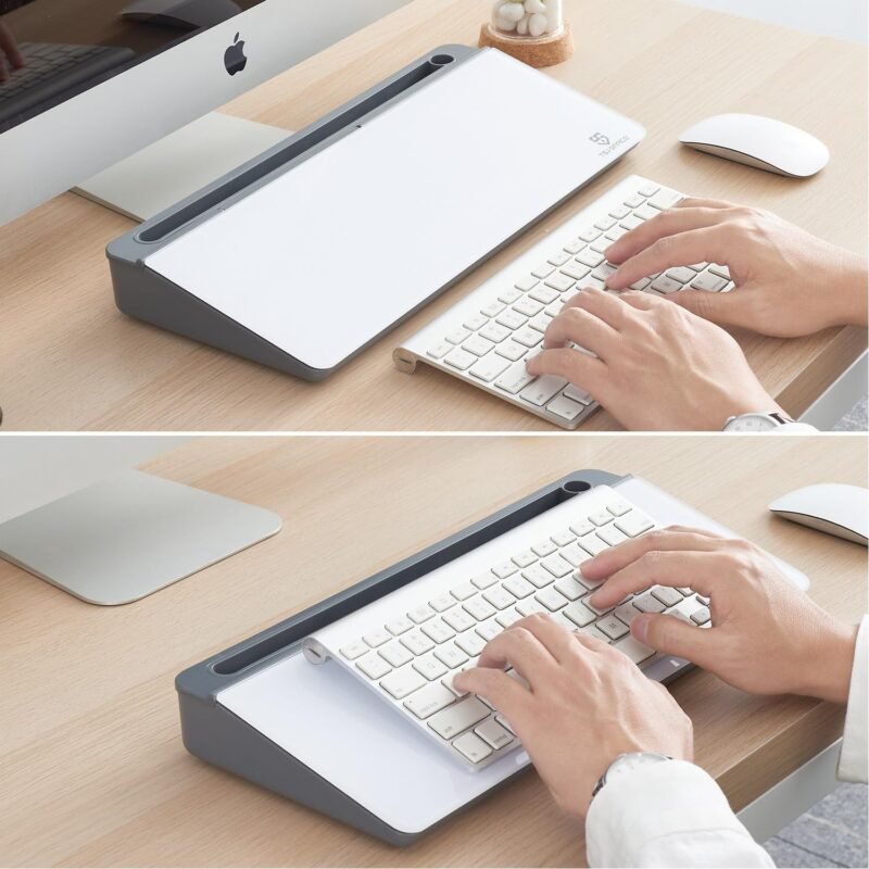Small Desktop Glass Whiteboard Dry-Erase-Board - Computer Keyboard Stand White Board Surface Pad with Drawer, Desk Organizers with Accessories for Office, Home, School Supplies - Image 7