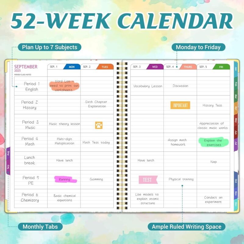 Teacher Planner 2025-2026 Academic Year, Aug.2025 - Jul.2026, 8.5" x 11" Lesson Planner Book for Teachers, Teacher Planners with Colorful Monthly Tabs for Homeschool & Classroom Organization - Tree - Image 3