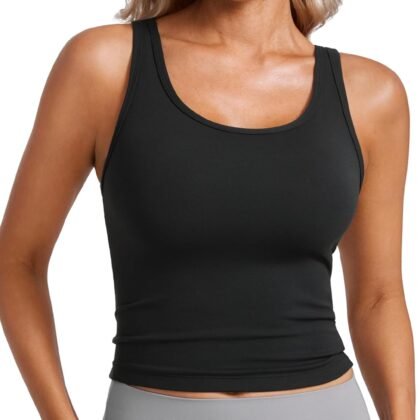 CRZ YOGA Womens Butterluxe Double Lined Workout Tank Tops Scoop Neck Racerback Cropped Casual Sleeveless Shirt