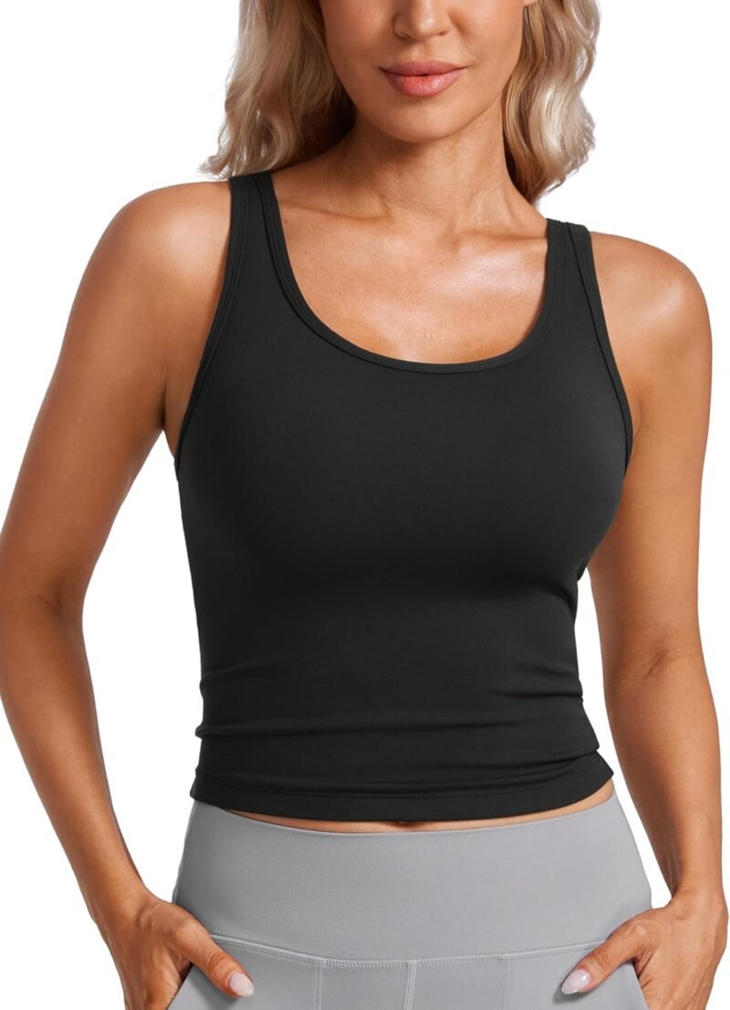 CRZ YOGA Womens Butterluxe Double Lined Workout Tank Tops Scoop Neck Racerback Cropped Casual Sleeveless Shirt