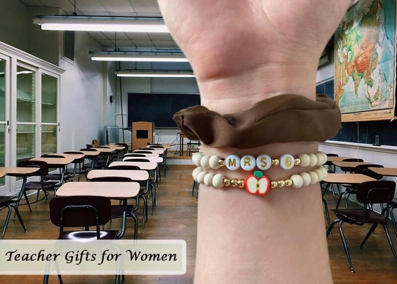 Personalized Teacher Bracelet for Women, 2 Pcs Initial Mrs Miss Ms Teacher Appreciation Gifts With Card From Student Friends, Thank You TEACH Gift for Women - Image 3
