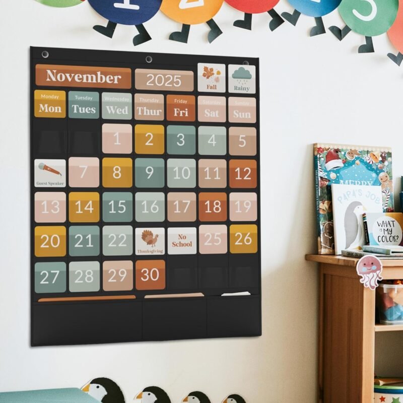 The Ultimate Classroom Calendar Pocket Chart for Kids - Beautiful Calendar with Educational Cards for Easy Learning - Fun Boho Classroom/Teacher Must Have Supplies That Fits Nicely w/Any School Decor - Image 9