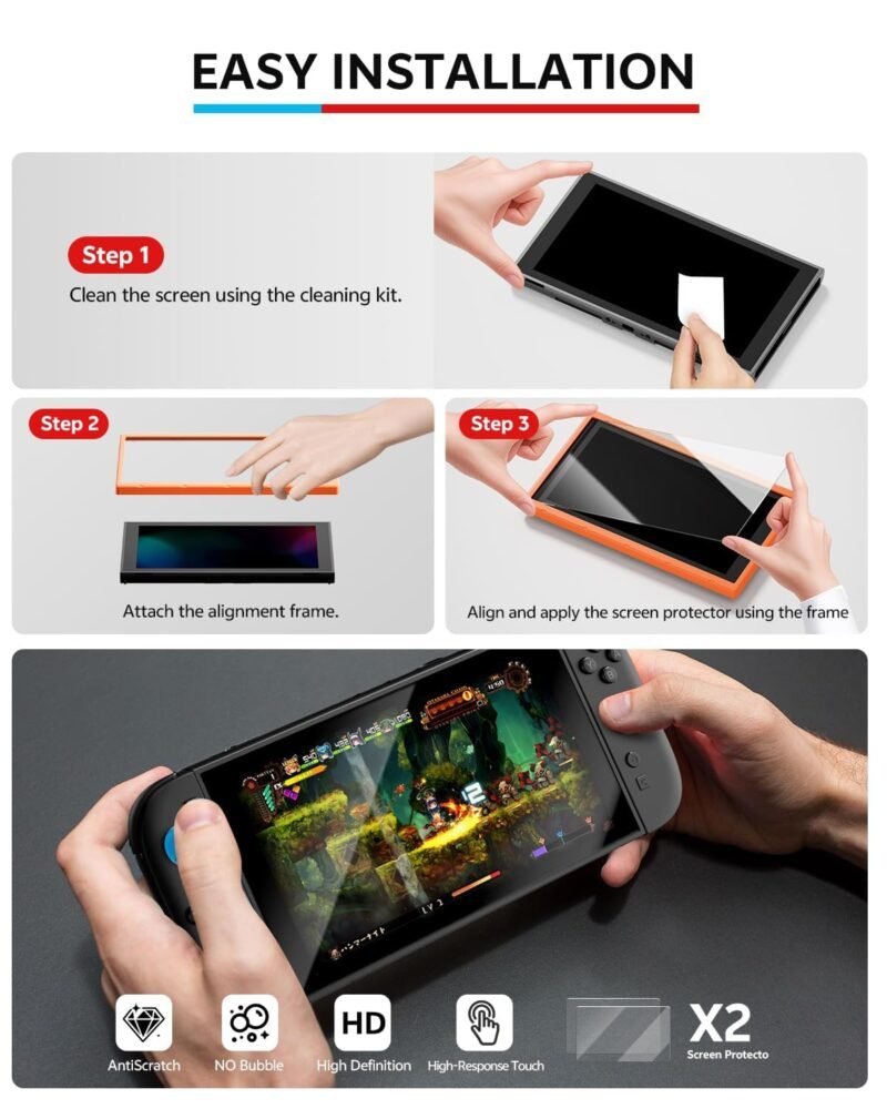 Switch 2 Accessories Bundle for Nintendo, 16 in 1 Game Kit: Carrying Case, Two Screen Protector with Alignment Frame, Steering Wheel for Mario Kart, Grip for joycon Controller Console Protective Cover - Image 4