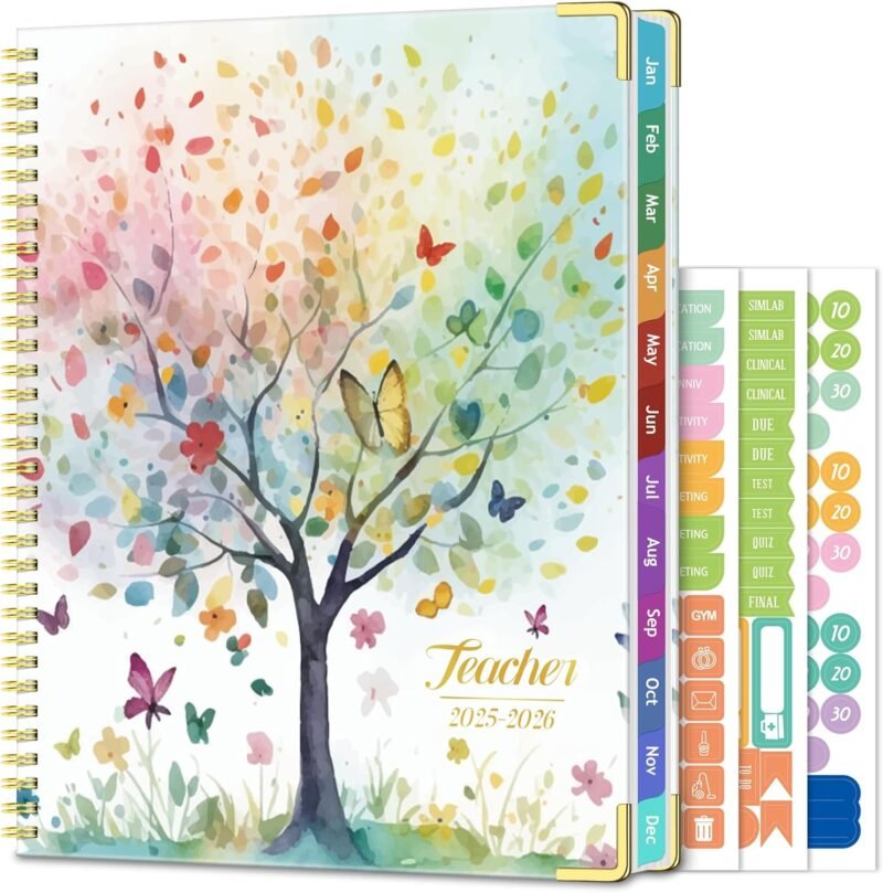 Teacher Planner 2025-2026 Academic Year, Aug.2025 - Jul.2026, 8.5" x 11" Lesson Planner Book for Teachers, Teacher Planners with Colorful Monthly Tabs for Homeschool & Classroom Organization - Tree